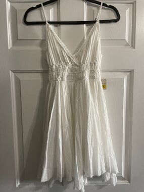 Free People White Lace-Trim Spaghetti-Strap Mini Dress